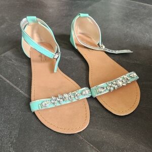 Charles Albert Blue and Silver Sandals with Crystal Embellishments